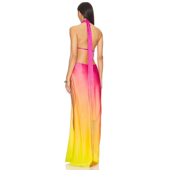 Retrofete Jagger Halter Silk Dress Satin Formal Party Gala Pink Lime Ombre Small - Picture 3 of 14